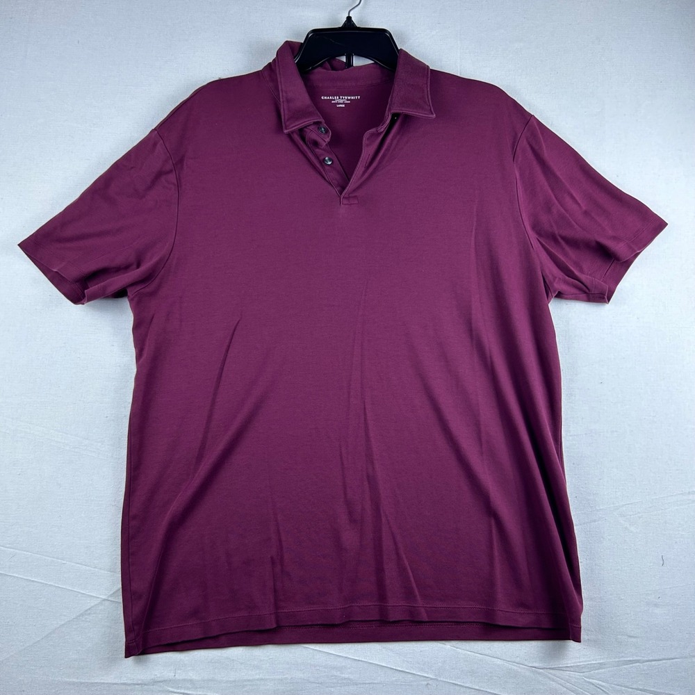 Charles Tyrwhitt Mens Large Burgundy Cotton Short Sleeve Polo Shirt